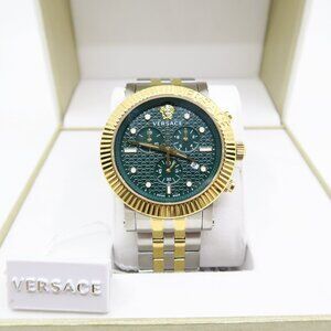Versace VESQ00722 V Chrono 45mm., Quartz Two Tone Bracelet New Watch for Men.